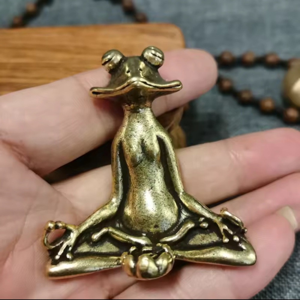 Meditation Zen Frog Statue Ornament Copper Animal Sculpture - Picture 3 of 8